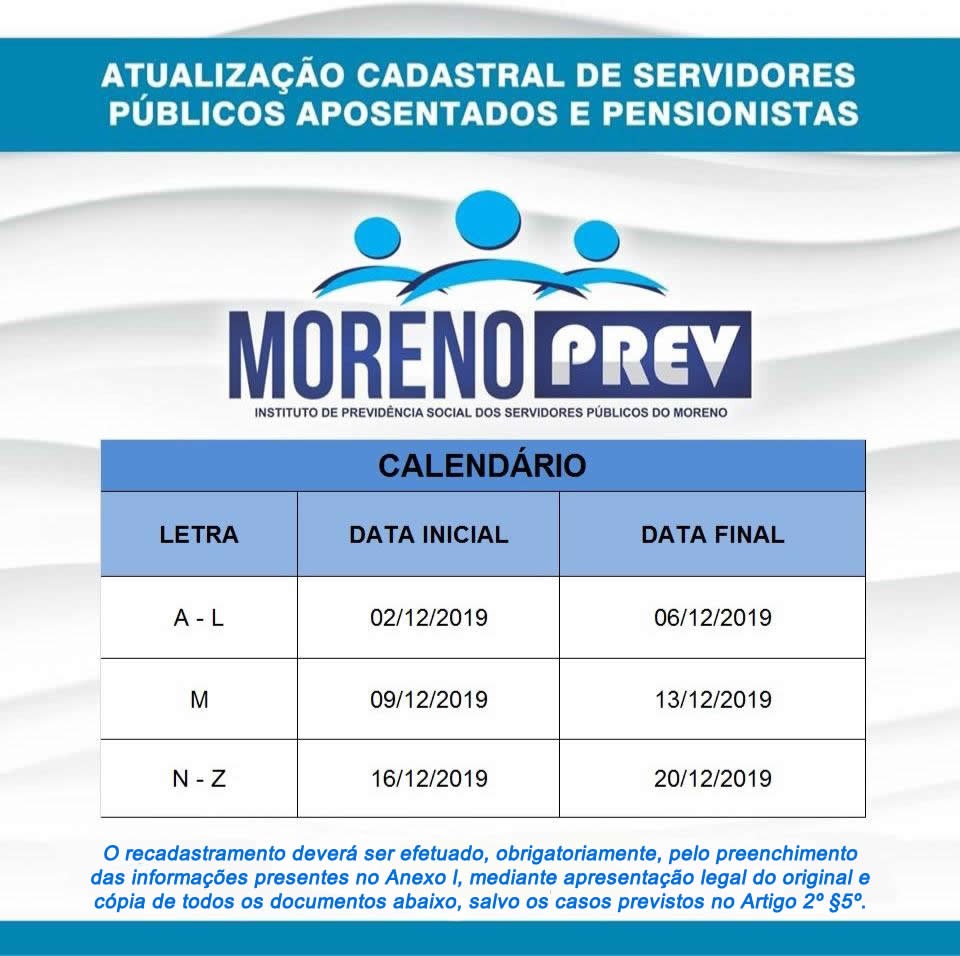 Recadastramento dos servidores aposentados e pensionistas do MorenoPrev